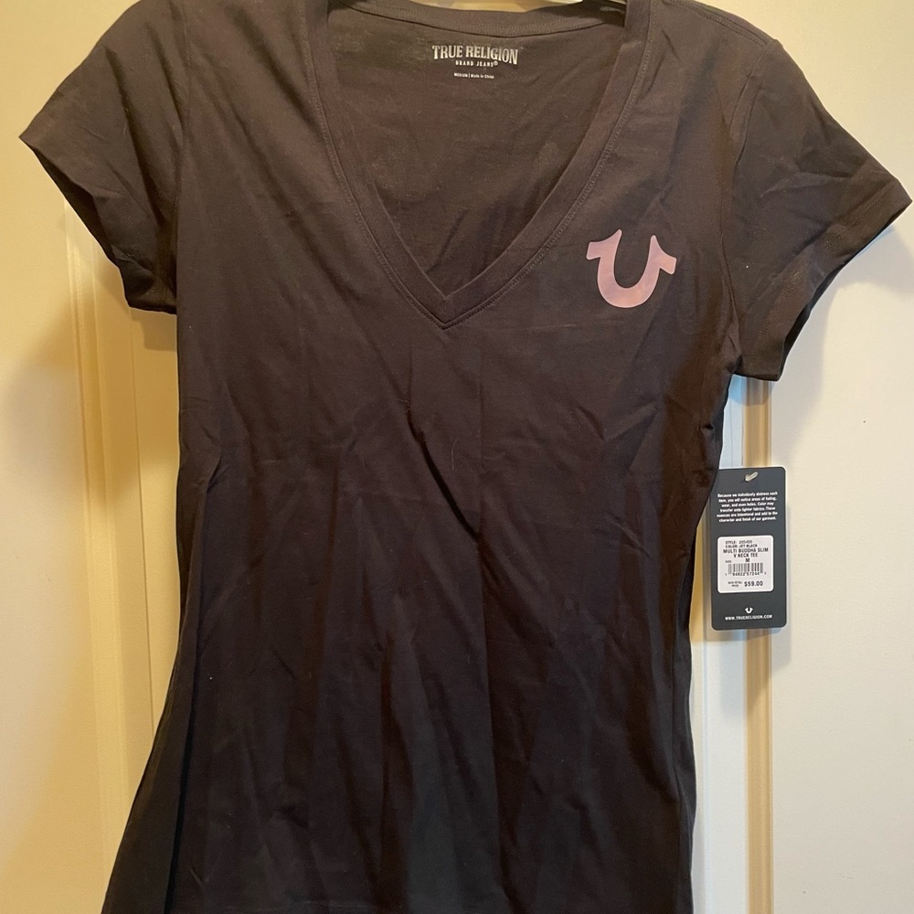 True Religion Black V Neck Tee Size M